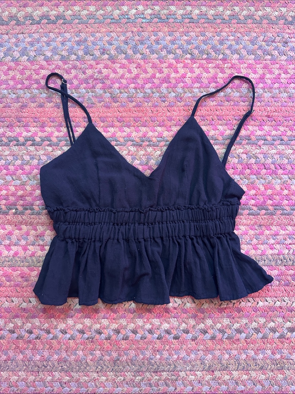 WEST OF MELROSE BLACK Smocked Peplum Cami Top
